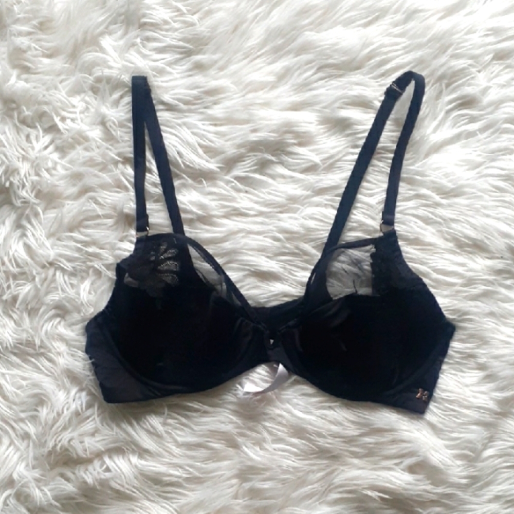 Savage X Fenty Black Lace Mesh Half Cup Bra 38DD